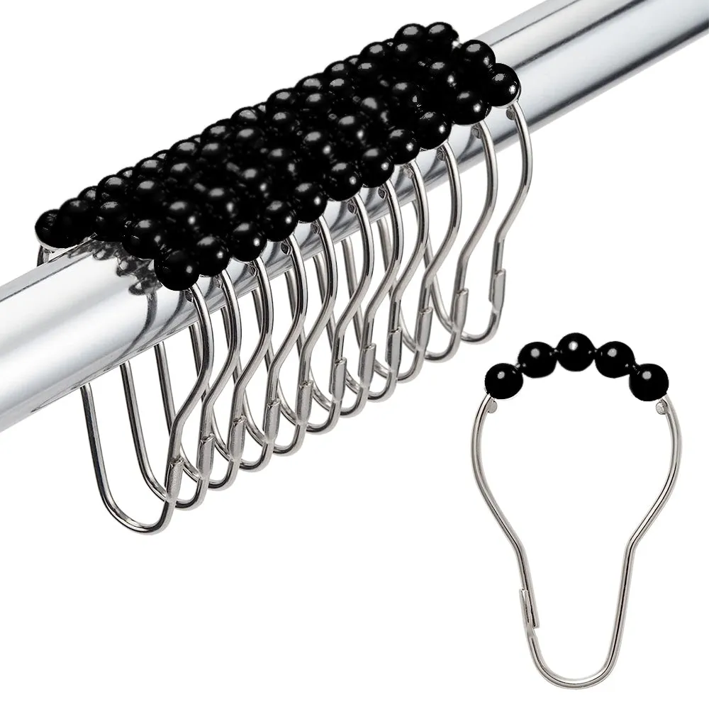 12 Metal Shower Curtain Hooks Set Easy Glide Rings Heavy Duty Bathroom Decor Rod