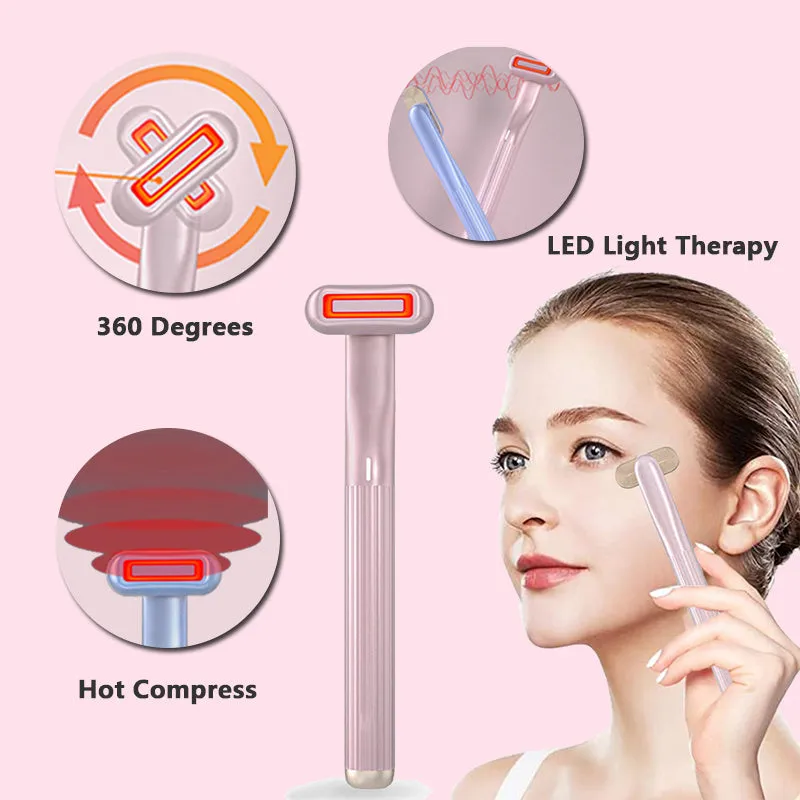 360° Rotary Skincare Wand – Red LED & Therapeutic Warmth for Eye & Face