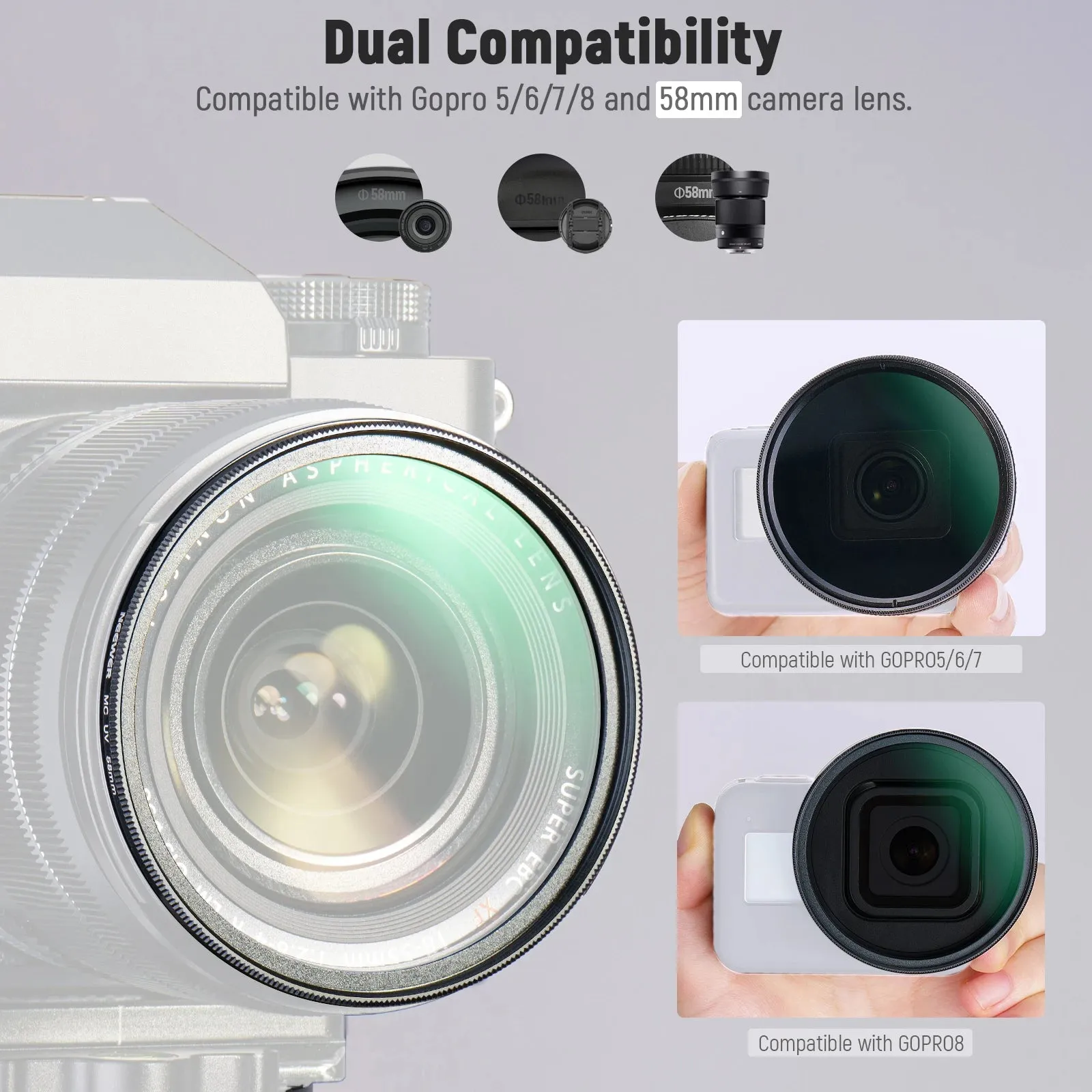 58mm Lens Filter Kit for Gopro Hero 8 7 6 5 4 Nd Filters Cpl Filter Neutral Density Polarizer Set