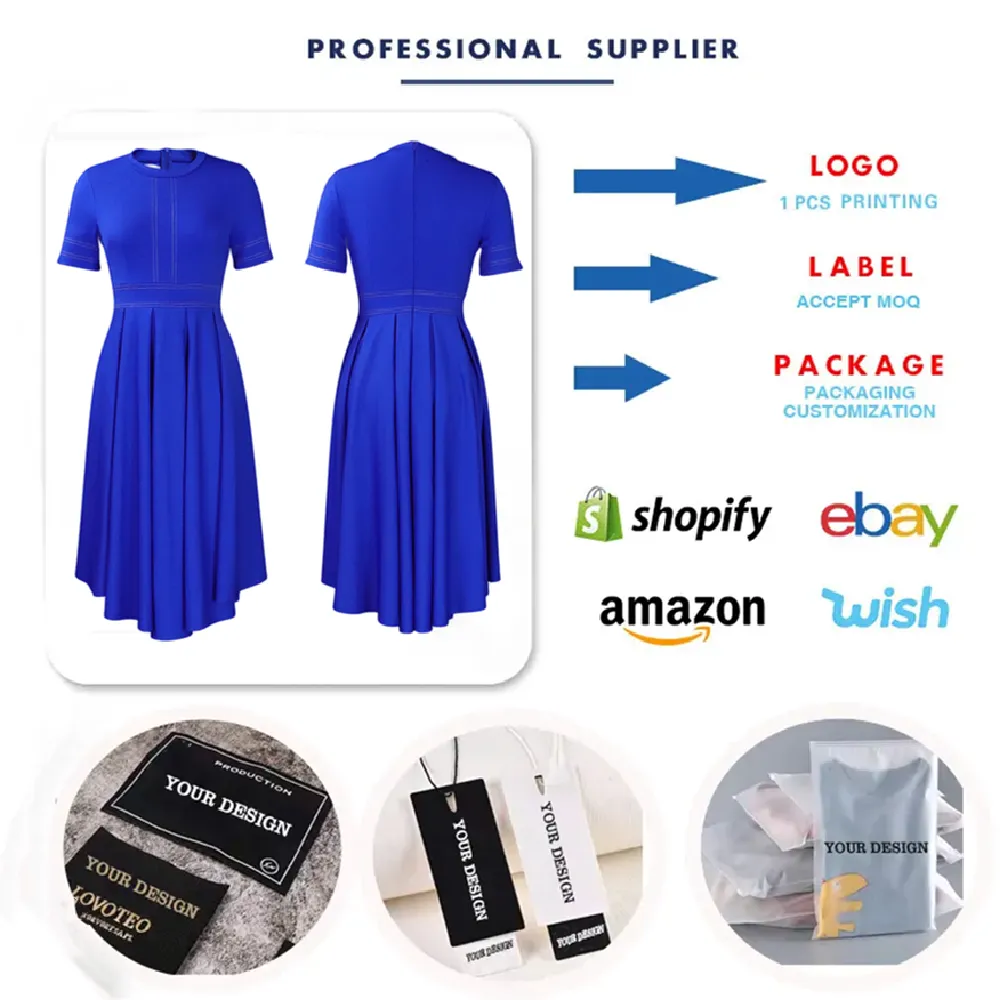 D385 Latest Design Summer Dresses - Elegant A-Line Short Sleeve Office Dress