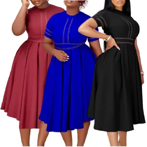 D385 Latest Design Summer Dresses - Elegant A-Line Short Sleeve Office Dress