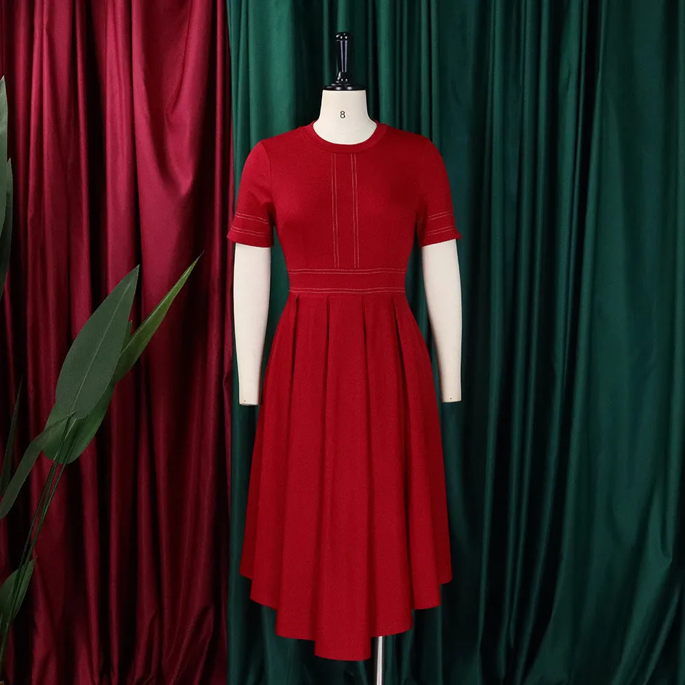 D385 Latest Design Summer Dresses - Elegant A-Line Short Sleeve Office Dress