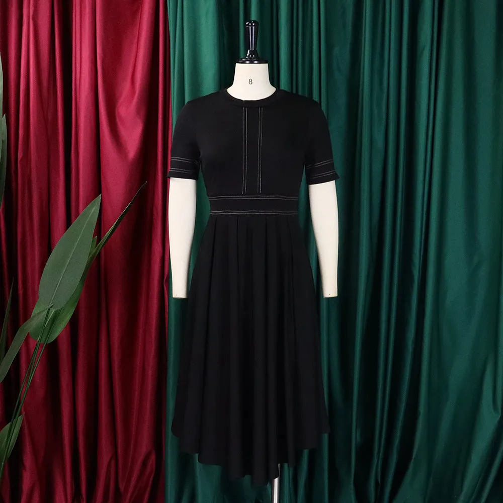 D385 Latest Design Summer Dresses - Elegant A-Line Short Sleeve Office Dress