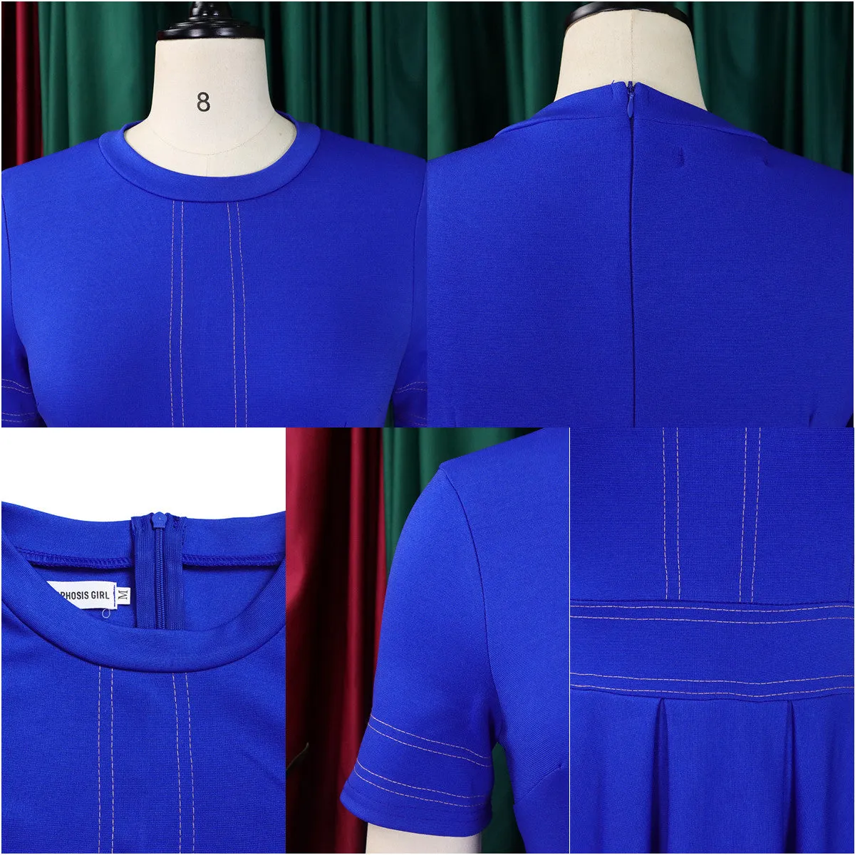 D385 Latest Design Summer Dresses - Elegant A-Line Short Sleeve Office Dress
