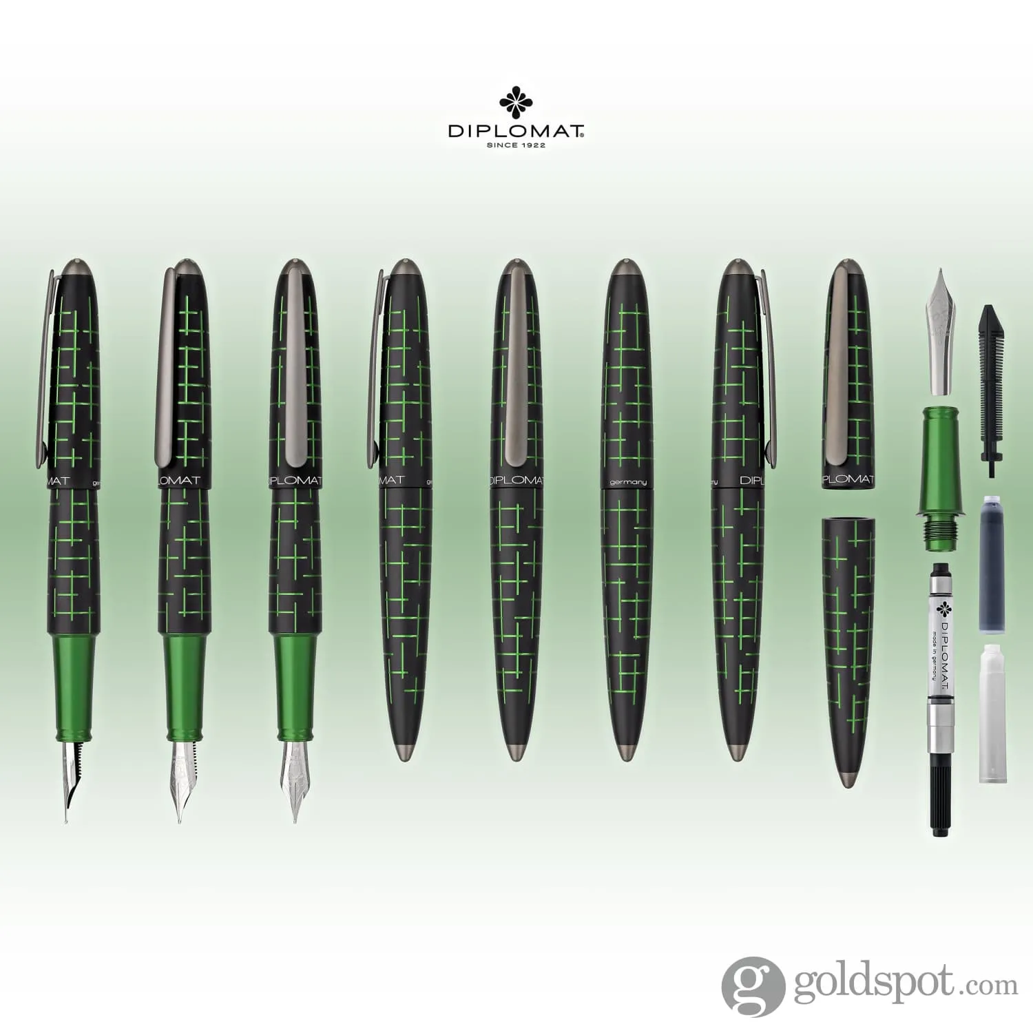 Diplomat Elox Matrix Fountain Pen in Ring Black & Green