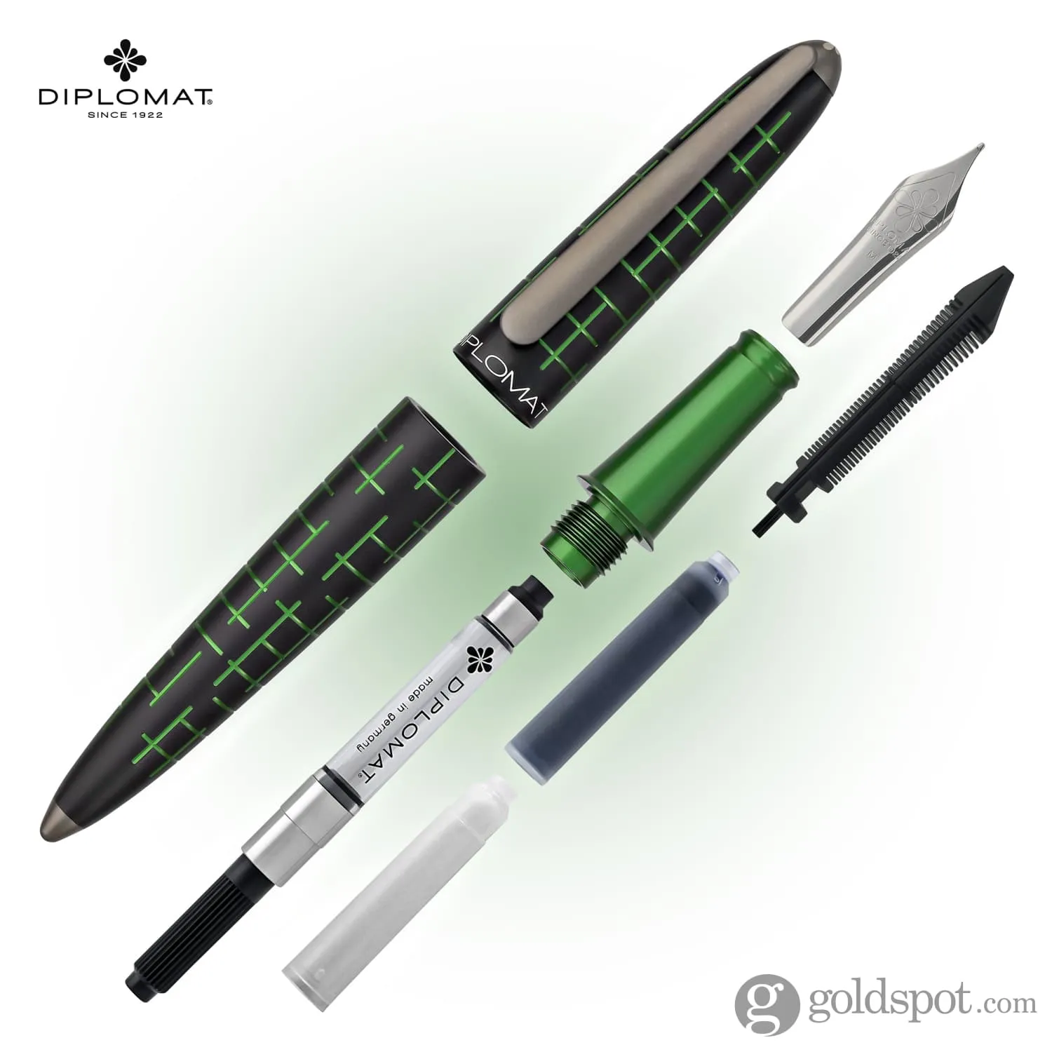 Diplomat Elox Matrix Fountain Pen in Ring Black & Green