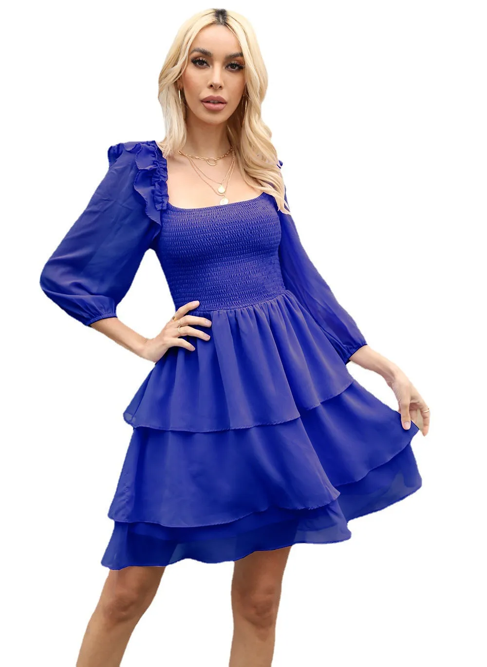 Elegant Square Neck Slim Fit Dress – Chic & Timeless Style