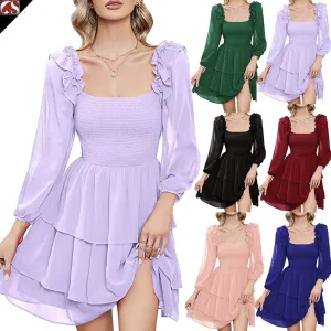 Elegant Square Neck Slim Fit Dress – Chic & Timeless Style