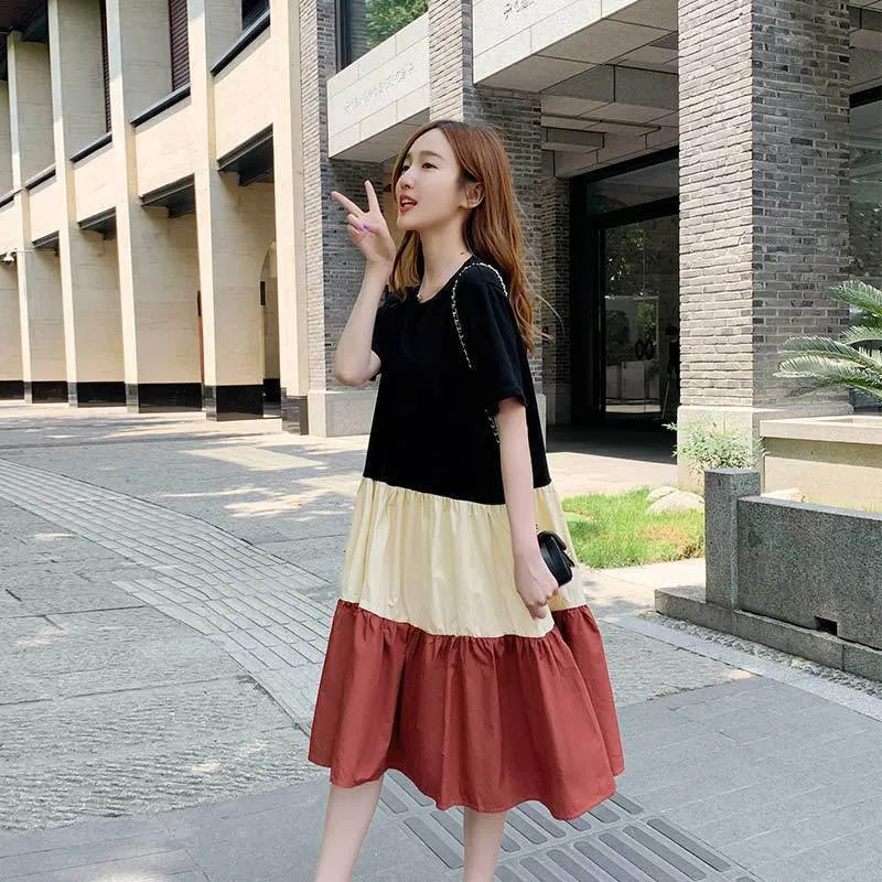Stylish Korean Summer Dress – Patchwork Fashion for Women