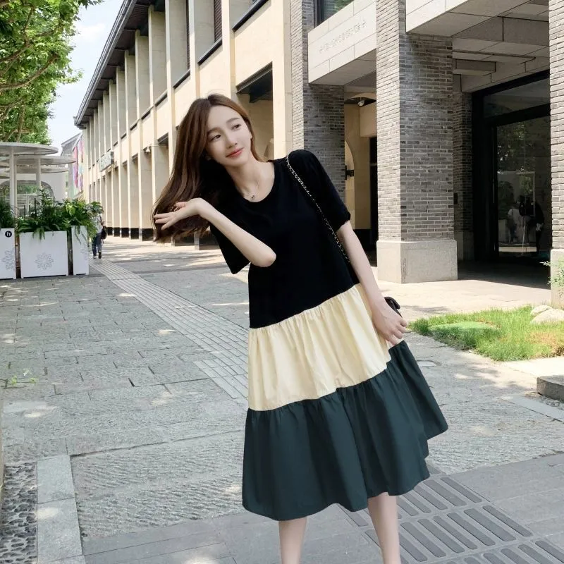Stylish Korean Summer Dress – Patchwork Fashion for Women