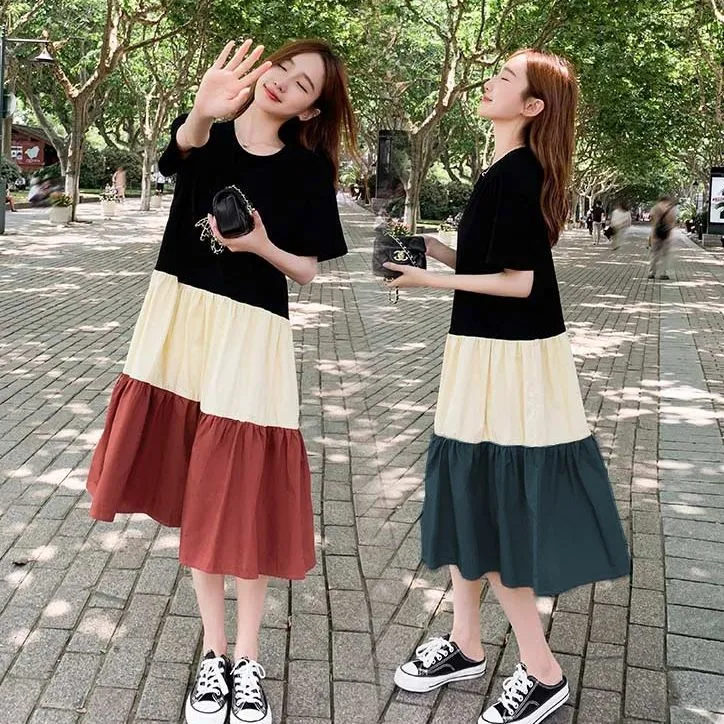 Stylish Korean Summer Dress – Patchwork Fashion for Women