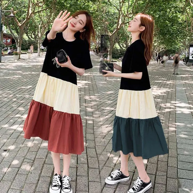 Stylish Korean Summer Dress – Patchwork Fashion for Women